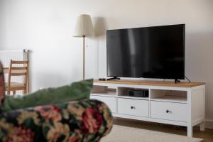Televízia a/alebo spoločenská miestnosť v ubytovaní Rozłogi Sunny Apartment