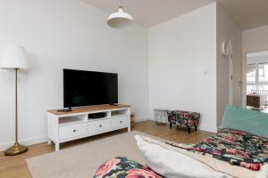 Televízia a/alebo spoločenská miestnosť v ubytovaní Rozłogi Sunny Apartment