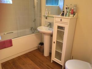 a bathroom with a sink and a toilet and a tub at Painter's House in Dunvegan +20 photos