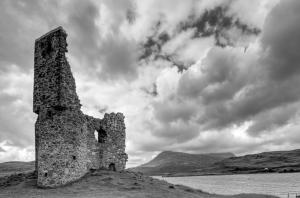 a black and white photo of an old building at North Coast 500 Pods in Achmelvich