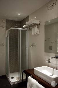 a bathroom with a shower and a sink at Locanda Viridarium in Arqua Petrarca