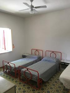 1 Schlafzimmer mit 2 Betten und einem Deckenventilator in der Unterkunft Villa Sasà in Belvedere Marittimo