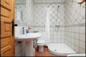 a bathroom with a sink and a toilet and a shower at Las Casillas Del Cabo in Las Hortichuelas +9 photos