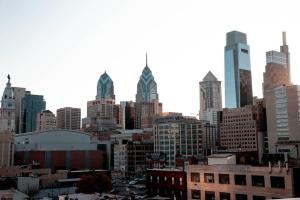 a view of a city skyline with tall buildings at Rail Park Downtown Studio, Amazing Views, CONTACTLESS CHECK-IN in Philadelphia