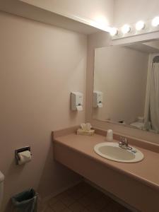 a bathroom with a sink and a mirror at Anchor Riverfront Motel in Sicamous