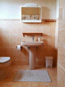 a bathroom with a sink and a toilet at Azores Bagus Surf House in Ponta Delgada