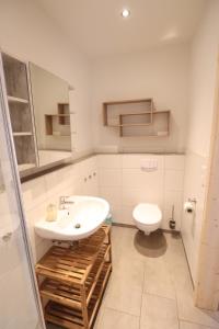 a bathroom with a sink and a toilet at Ferien- und Reiterhof Klein Stavern in Stavern  +25 photos
