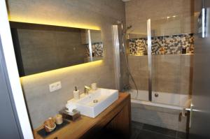 La salle de bains est pourvue d'un lavabo et d'une douche. dans l'établissement La Maison Des Artistes, à Durbuy