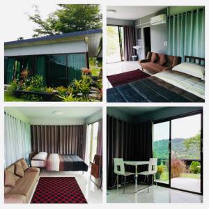 four different views of a bedroom and a hotel room at Thanorm Rak Resort in Khao Kho