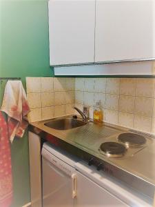 cocina con fregadero y encimera en Résidence Chanteneige - Freeloc Immobilier, en Les Menuires