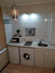 cocina con fregadero y lavadora en Квартира у метро Студенческая, Фармакадемия, Караван, en Járkov