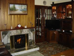 a living room with a fireplace and a tv at Springlawn in Clarinbridge