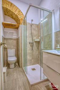 a bathroom with a shower and a toilet at CASA ARCO DEL CAÑÓN - Casita con Encanto in Medina Sidonia
