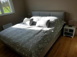 een bed met twee kussens in een slaapkamer bij Maison villa de charme in Saasenheim