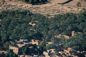 z góry widok na wioskę z palmami i domami w obiekcie Dar Nekhla w mieście Zakura