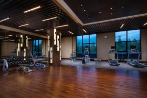 a gym with treadmills and exercise equipment in a building at Crowne Plaza Resort Changbaishan Hot Spring, an IHG Hotel in Antu