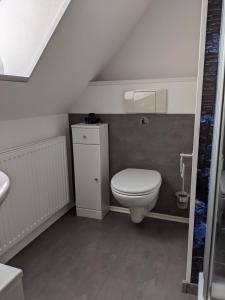ein Bad mit einem WC und einem Waschbecken in der Unterkunft Surek in Soltau