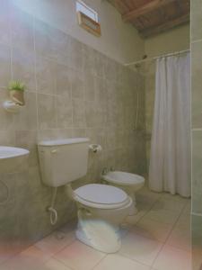 La salle de bains est pourvue de toilettes, d'un lavabo et d'une douche. dans l'établissement Agua Negra, à Las Flores