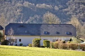 una casa en un campo con una montaña en el fondo en Lo Saunei, en Laruns