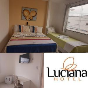 twee foto's van een hotelkamer met een bed bij HOTEL LUCIANA in Serrinha