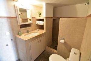 a bathroom with a sink and a toilet and a mirror at Axion Studios in Aroniadika