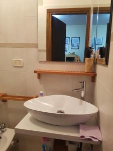 a white sink in a bathroom with a mirror at Monolocale cimarosa in Caspoggio