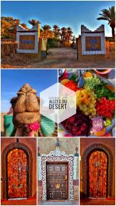 un collage de fotos de una puerta con una señal en Kasbah Les Alizes Du Desert, en Mhamid