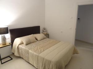 1 dormitorio con 1 cama y 1 lámpara en una mesa en Apartamento Plaza San benito 4, en Calatayud