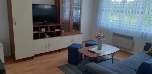 a living room with a couch and a table with a tv at Apartment Ivana in Gospić