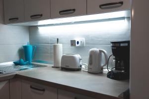 a kitchen counter with some appliances on it at Apartments Amavi in Izola