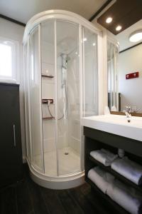 a bathroom with a shower and a sink at Domaine Saint Esteve in Millau