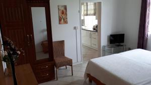 a bedroom with a bed and a dresser and a mirror at Sacha Tourist Residence 2 in Mahébourg