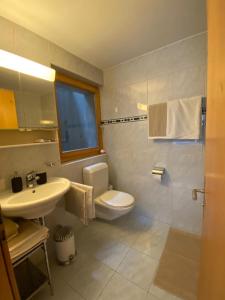 a bathroom with a toilet and a sink at Studio Brunnmatt in Zermatt