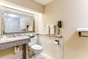 a bathroom with a toilet a sink and a mirror at Quality Inn Russellville in Russellville