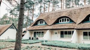 a house with a shingled roof and a tree at 100 Sekunden zum Strand: Schöne Wohnung auf Usedom in Ostseebad Karlshagen