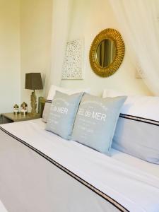 巴羅的住宿－La Maison Au Bois Dormant，一张带两个枕头和镜子的床