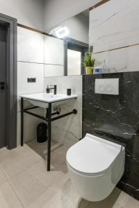 a bathroom with a white toilet and a sink at LUXURY Apartment at the Main Square Tomasza street in Krakow