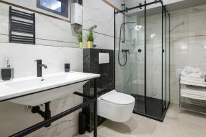 a bathroom with a toilet and a sink and a shower at LUXURY Apartment at the Main Square Tomasza street in Krakow