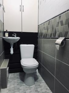 スモレンスクにあるКомплекс апартаментов на Матросова -Юбилейныйのバスルーム(白いトイレ、シンク付)