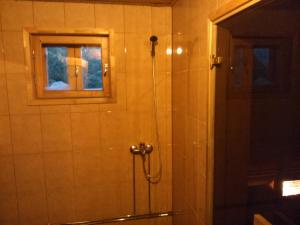 a shower in a bathroom with a window at Kakulaane Tourism Farm in Lauküla
