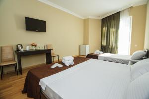 a hotel room with two beds and a television at Hotel Egrisi in Gonio