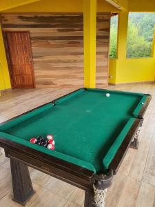 a green pool table in a room at Recanto casa amarela in Miguel Pereira