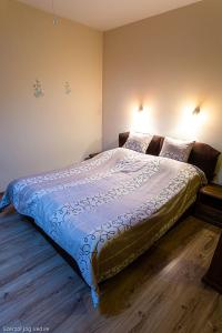 ein Schlafzimmer mit einem großen Bett in einem Zimmer in der Unterkunft Balázs Szálló in Gyula