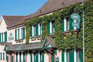 a building with green shutters and ivy on it at Landhaus Alte Scheune in Frankfurt/Main