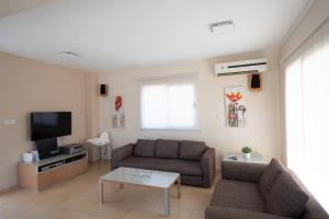 a living room with a couch and a tv at Athena Villa in Ayia Napa