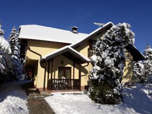 a house covered in snow with a tree at Brvnara i Apart Zlatiborski Mir in Zlatibor