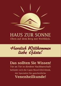 une invitation à une réunion avec une maison et le soleil dans l'établissement Haus zur Sonne, à Bad Bertrich