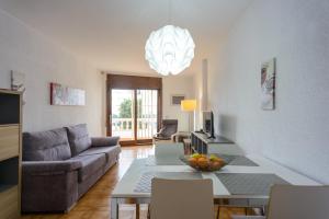 a living room with a couch and a table at APPARTEMENT REZ DE JARDIN EMPLACEMENT #1 in Empuriabrava
