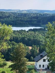 a house on a hill with a view of a lake at Willa Hańcza 1 in Kleszczówek