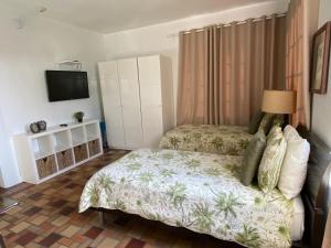 Dormitorio pequeño con cama y TV en Harding Boutique Apartments, en Miami Beach